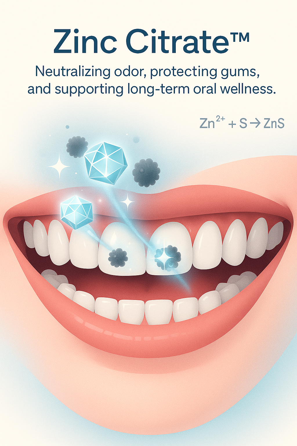 Zinc Citrate™ binding to sulfur compounds in the mouth and supporting immune function through absorption.